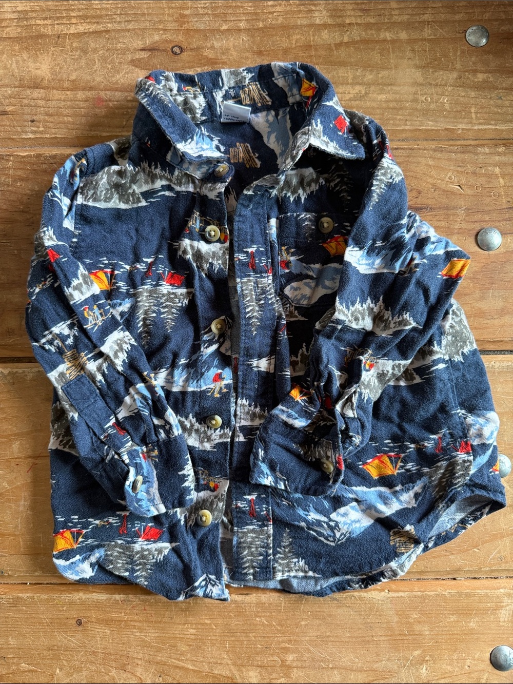 Old Navy Navy Blue and Mustard Toddler Button-Up Shirt